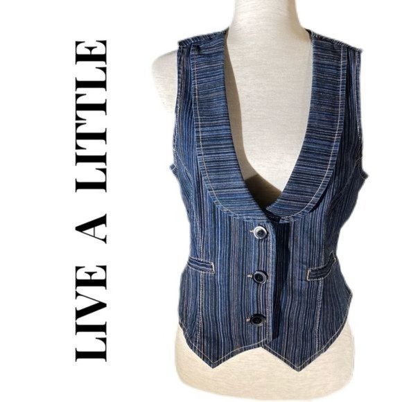 Live a Little Jackets & Blazers - LIVE A LITTLE DARK BLUE STRIPPED DENIM VEST M